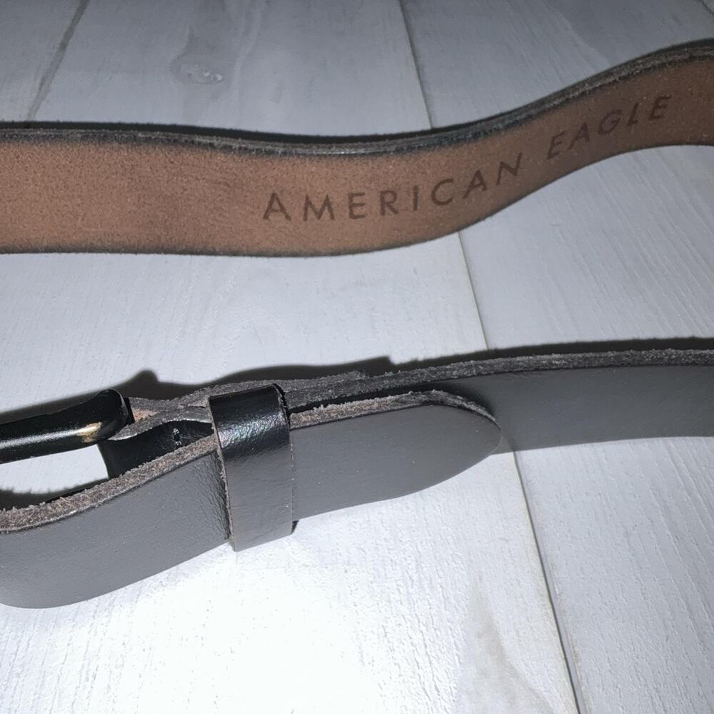 American Eagle Outfitters Dress Belt Mens 32 Black Leather Logo Buckle
